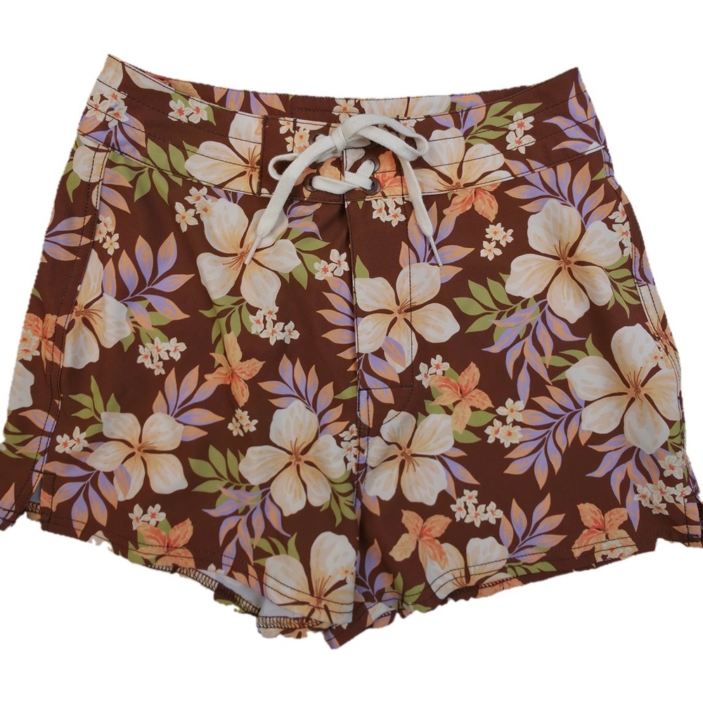 Billabong Board Shorts Womens 0 Brown Floral Tropical Hibiscus Swim Nwt